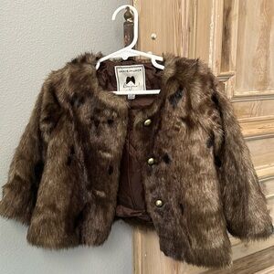 12-18 mo Janie and Jack Brown Faux Fur Coat with gold buttons